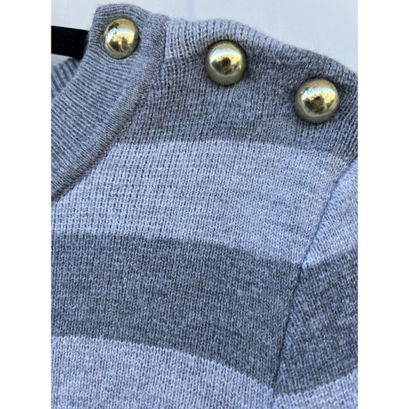 Tommy Hilfiger Gray Striped Knit Sweater Gold Button Shoulder Size S - Picture 5 of 10
